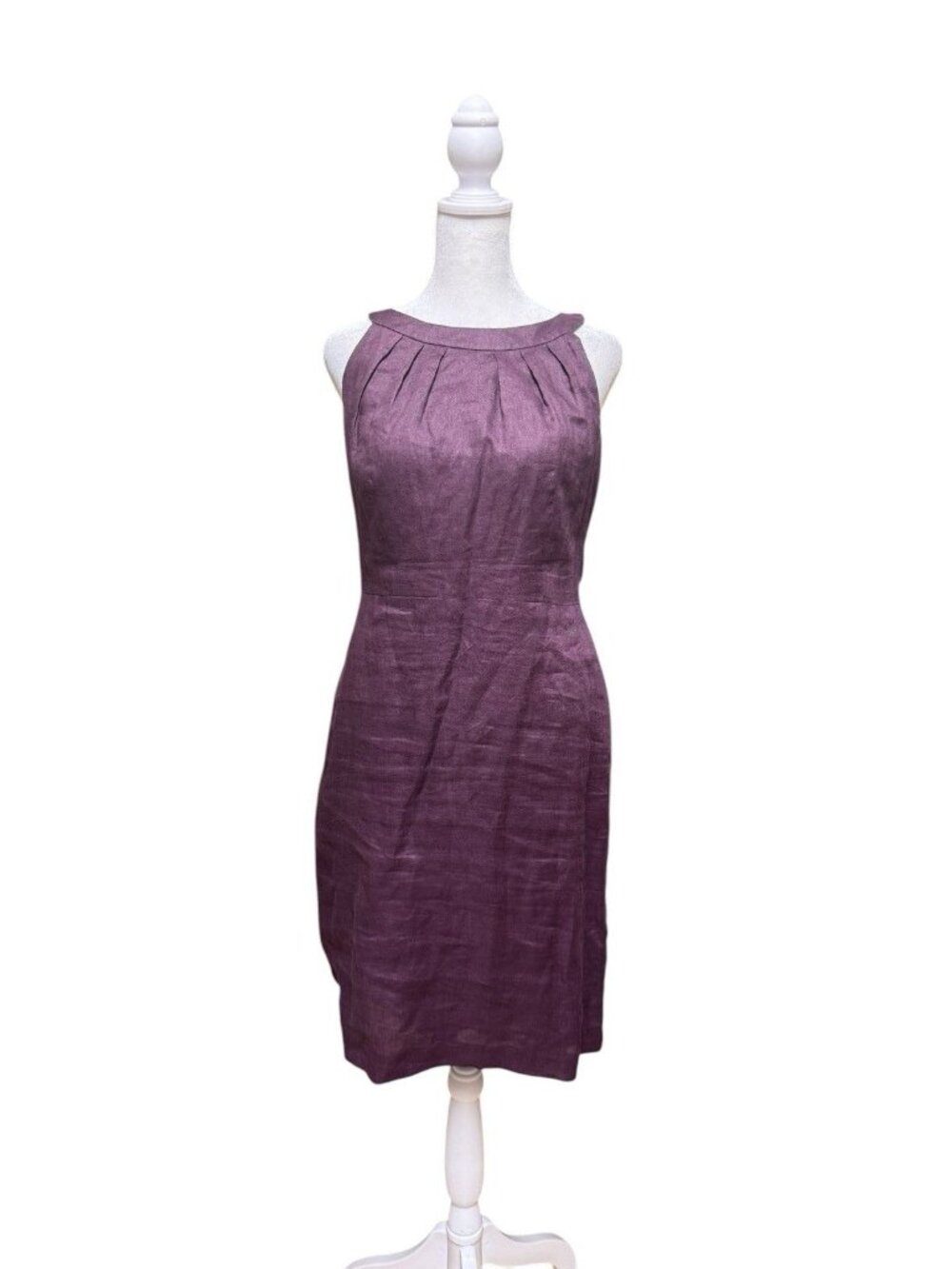 LOFT 100% Linen Sleeveless Shift Dress Purple Size 6 Pleated